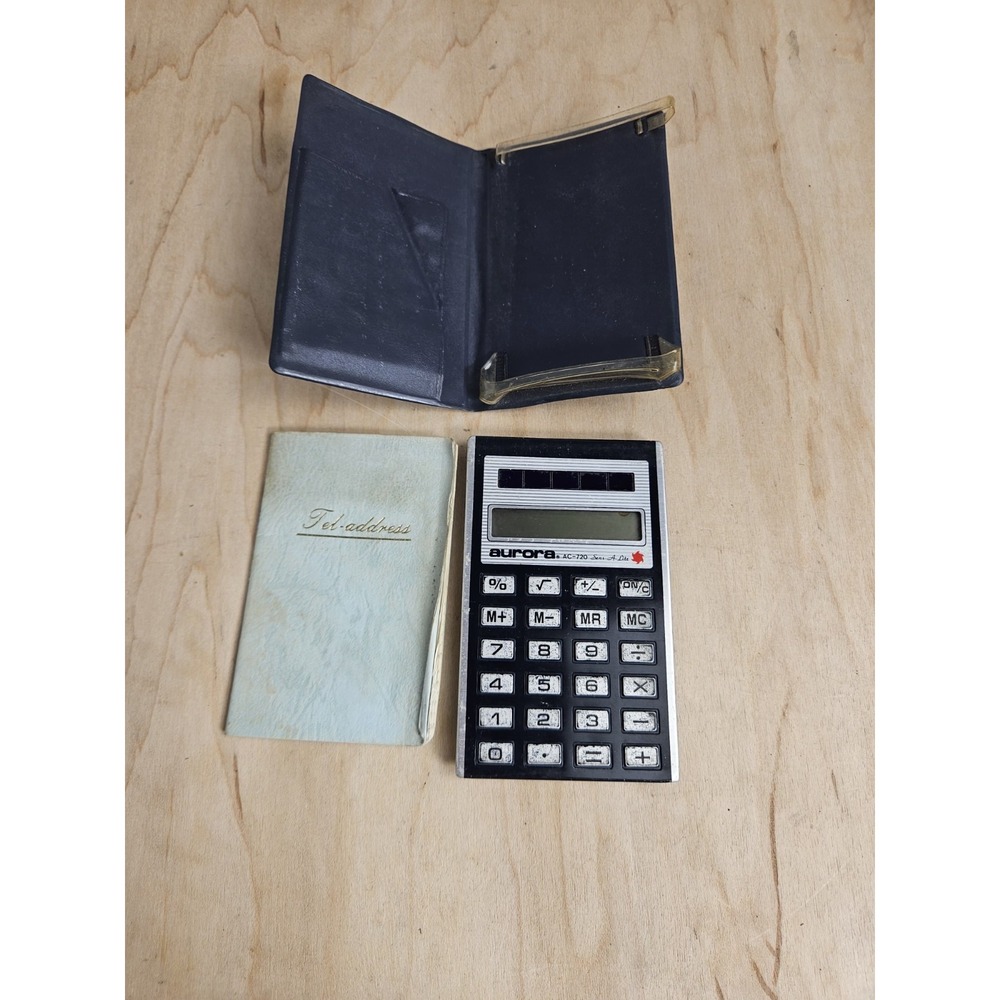 Vintage Aurora AC-720 Sens-A-Lite Solar Calculator Address Book Case Taiwan